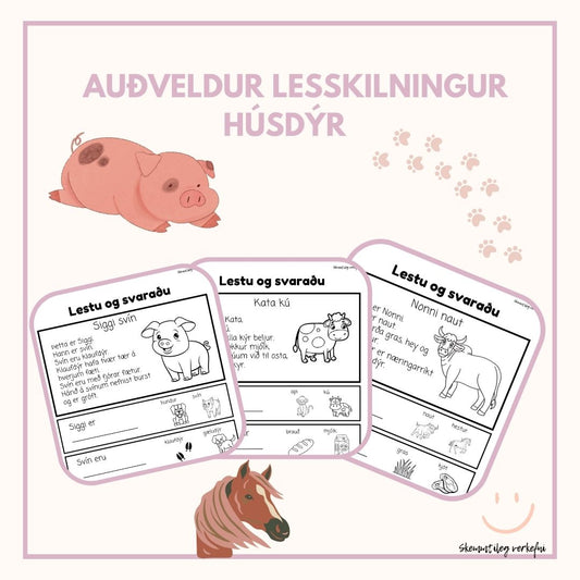 Auðveldur lesskilningur - húsdýr