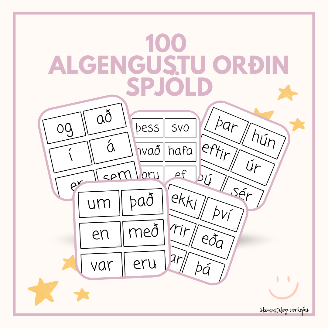 100 algengustu orðin - spjöld